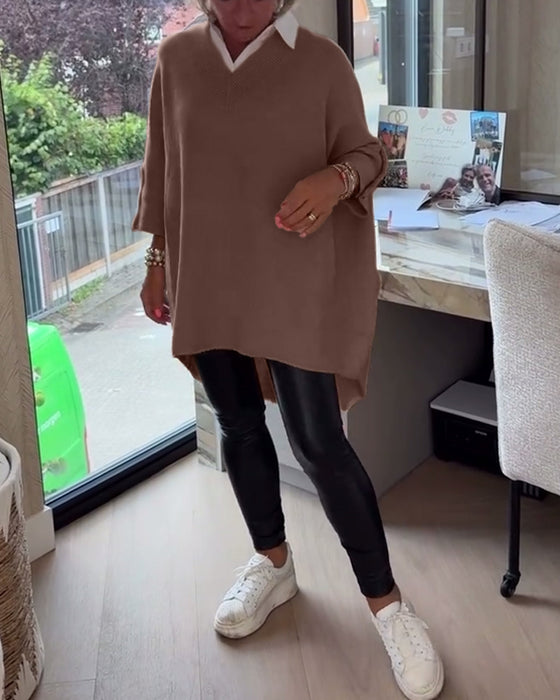 Genser Med V-Hals, Knappet Og Asymmetrisk Egenskaper