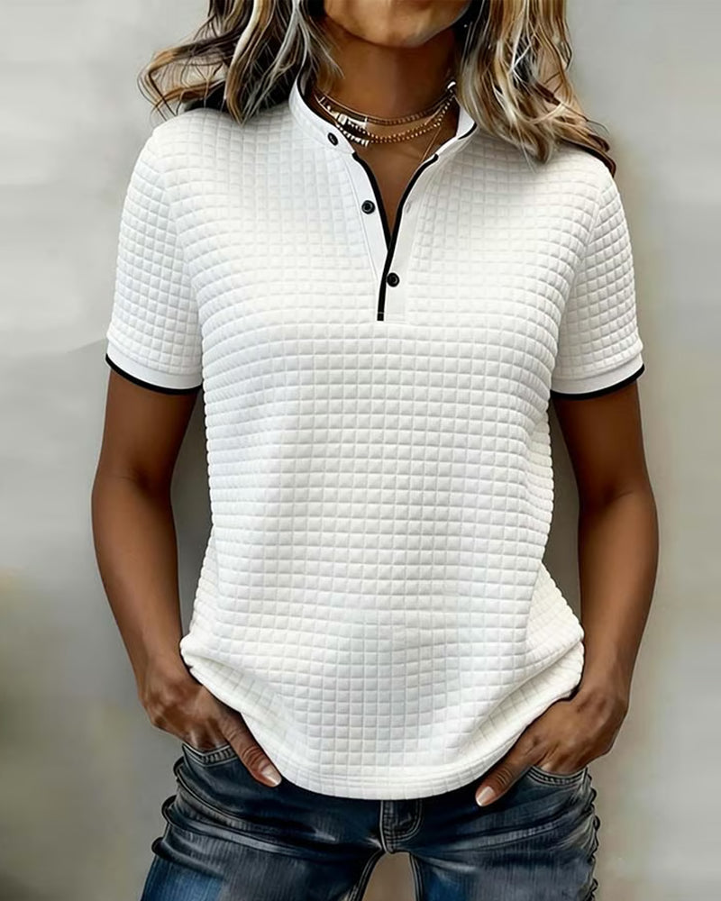 Topp Vaffelstrikket Knapper Ned Kortærmet