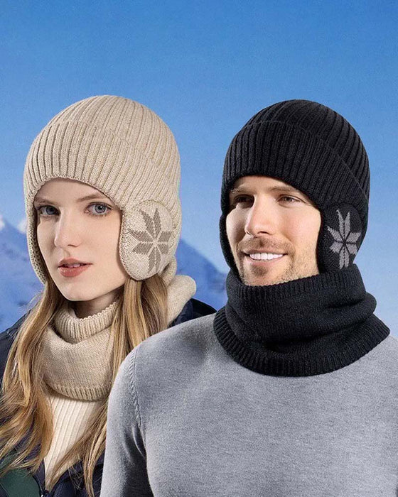 Varmt striksæt | Vinterhue med halstørklæde