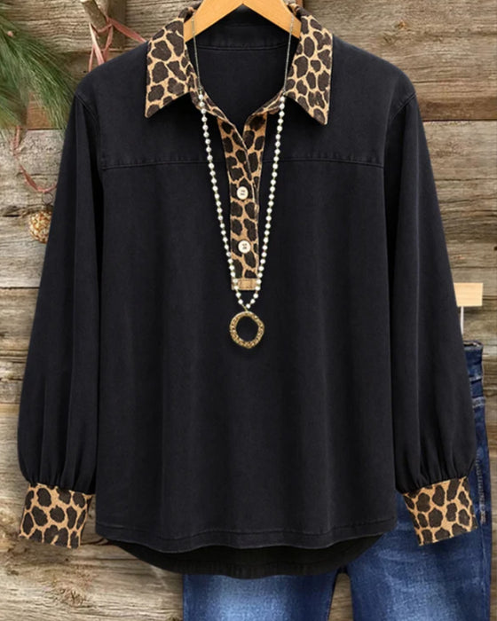 Top Leopardprint Revers Patchwork Knap