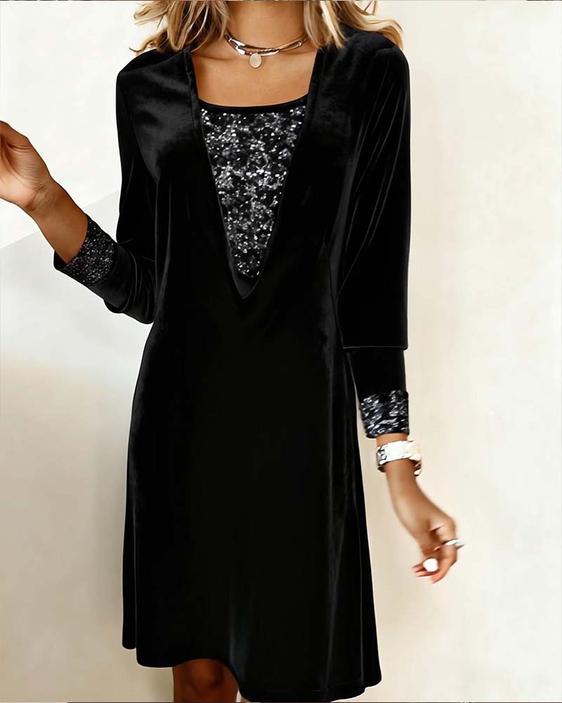 Kjole Elegant Paliet Patchwork