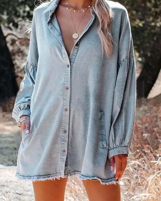 Bluse Bobble Ærme Knap Casual