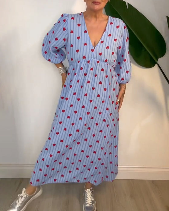 Kjole Elegant V-Udskæring Hjertemønster