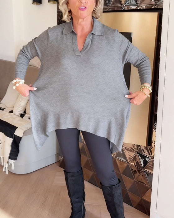 Uregelmæssig Krave Langærmet Top