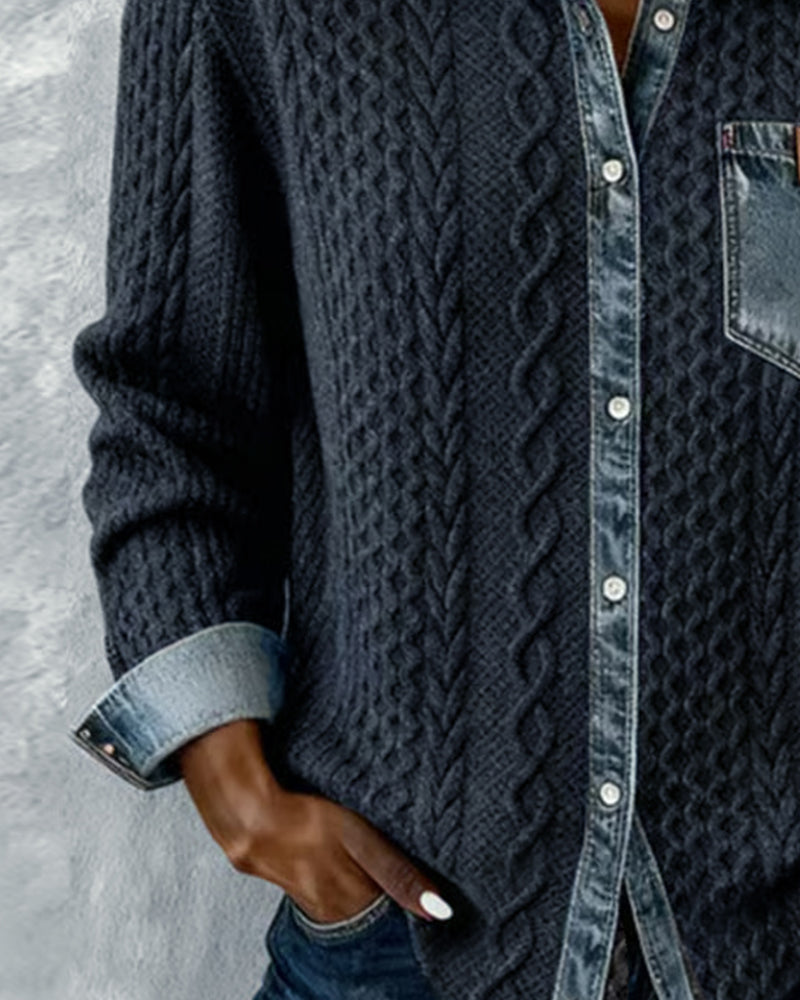 Langærmet Skjorte Med Denim-Lappearbejde