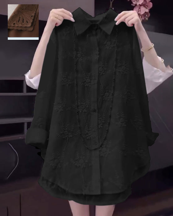 Skjorte Ensfarvet Broderet Drop Skulder