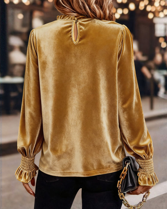 Top Rynket Fløjl Langærmet