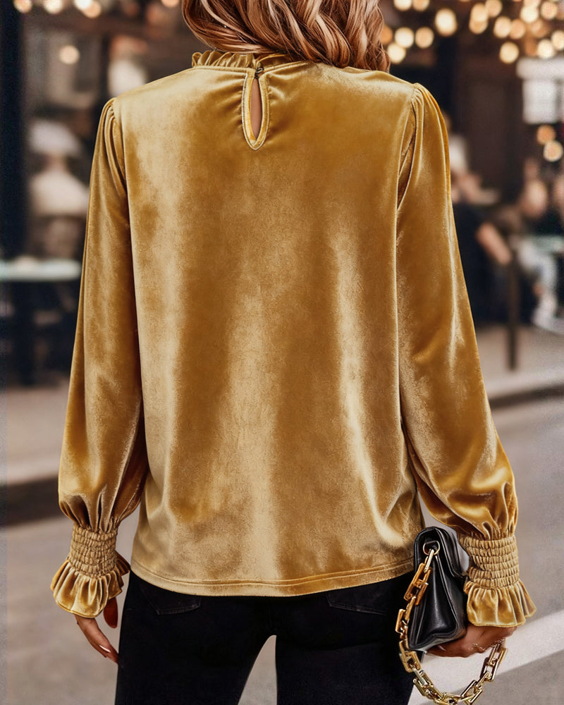 Top Rynket Fløjl Langærmet