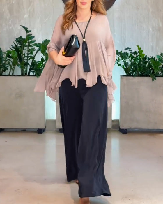 Bluse Med Elegant Ensfarvet Look