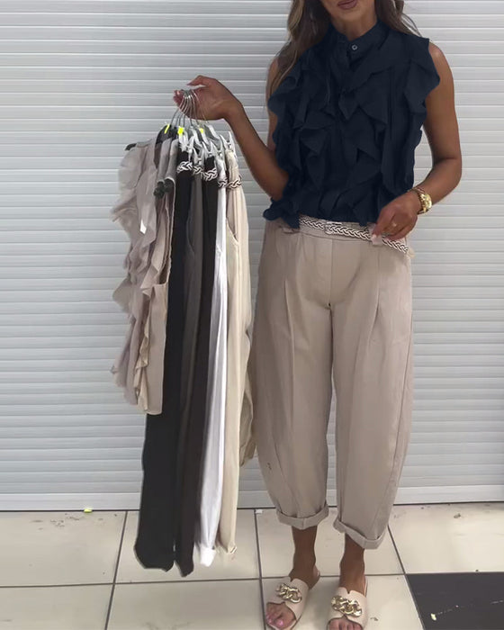 Tank Top Designer Ruffle Ærmløs