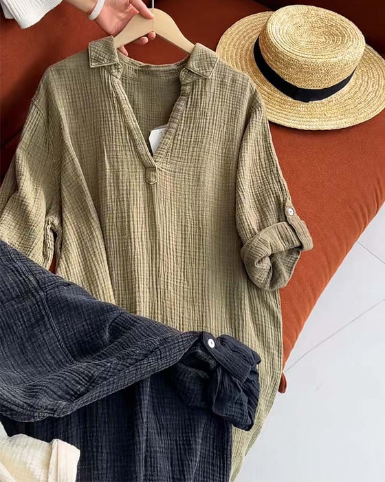 Kjole Langærmet Ensfarvet Enkel Krave