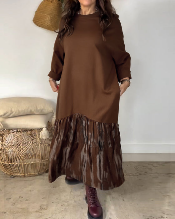 Kjole Rund Halsudskæring Uregelmæssig Patchworktryk