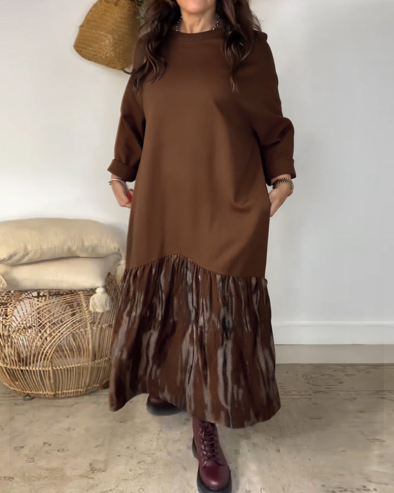 Kjole Rund Halsudskæring Uregelmæssig Patchworktryk