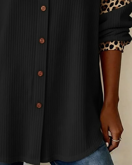 Skjorte Revers Knaplukning Leopardprint