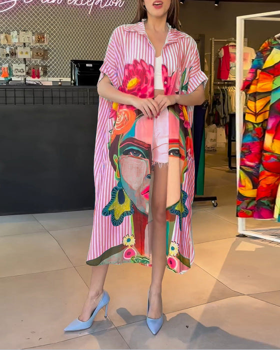 Lang stribet skjorte med portrætmotiv