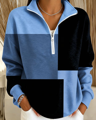 Sweatshirt Ternet Farveblok Lynlås Ståkrave