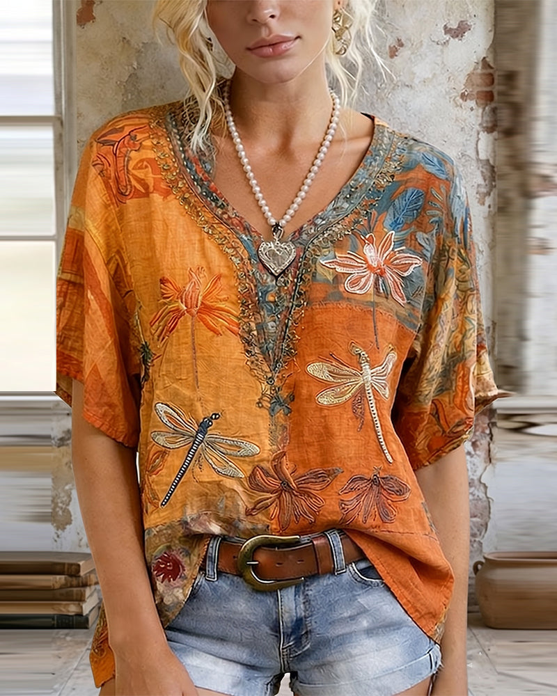 Bluse Vintage Guldsmedetryk Afslappet
