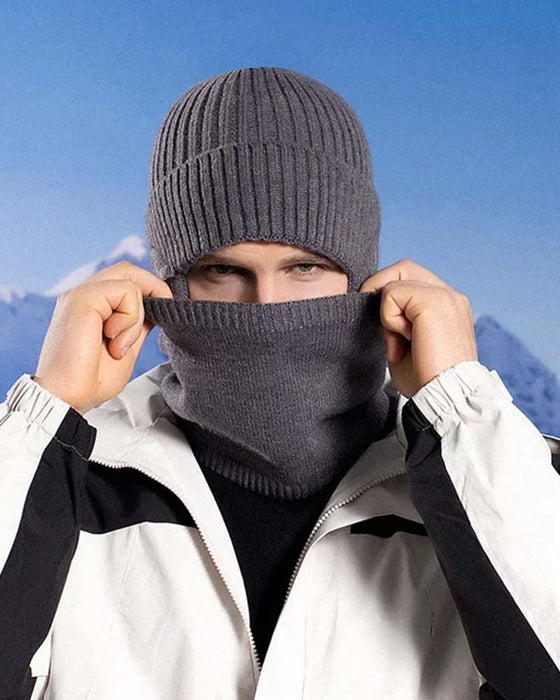 Varmt striksæt | Vinterhue med halstørklæde