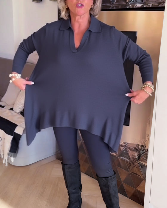 Uregelmæssig Krave Langærmet Top