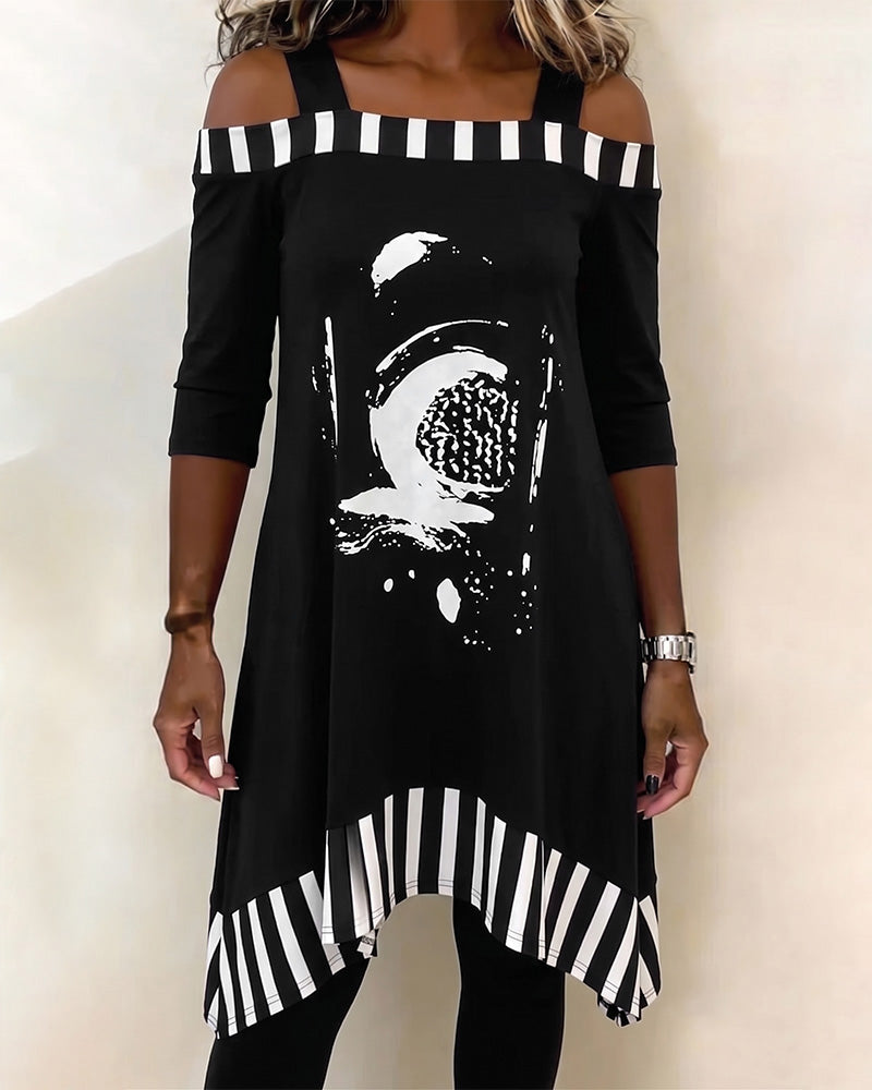 Kjole Off-Shoulder Uregelmæssig Løs Print