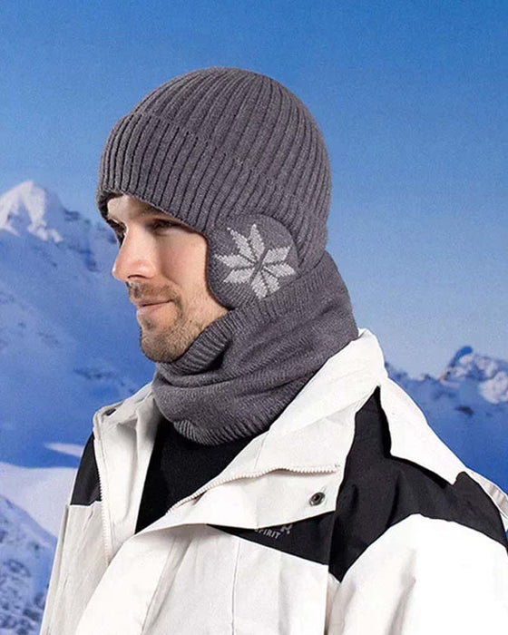 Varmt striksæt | Vinterhue med halstørklæde