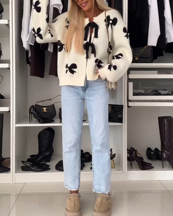 Cardigan med sløjfebinding og sløjfemotiv