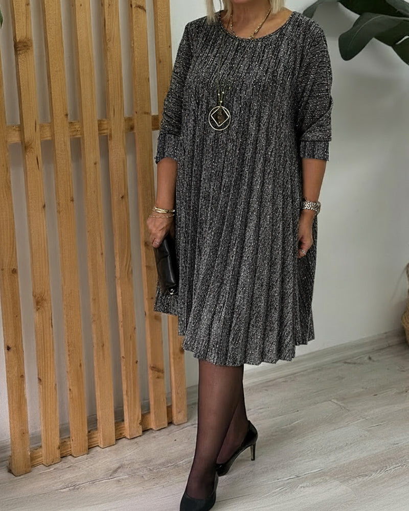 Kjole Rund Halsudskæring Glitrende Plisseret Mode