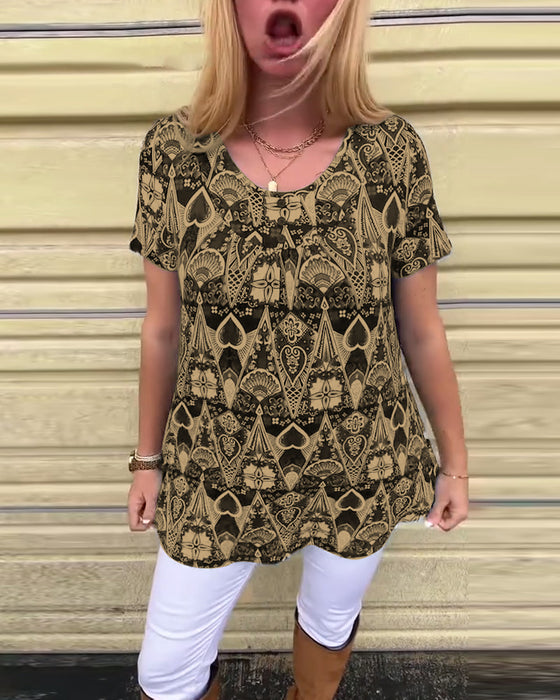 T-shirt med rund hals og print, afslappet retro-print