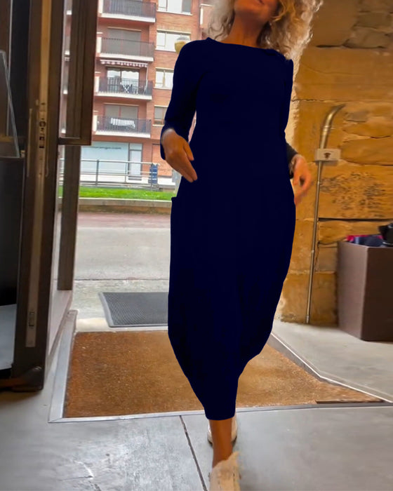 Langærmet sort kjole med lommer