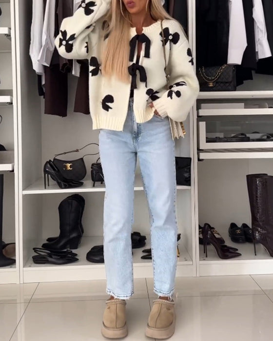 Cardigan med sløjfebinding og sløjfemotiv