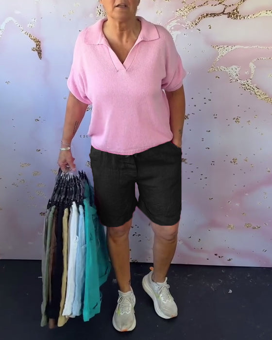 Shorts Ensfarvet Bomuld Og Hør Afslappet