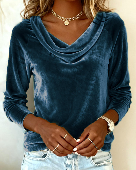 Langærmet Topp I Fløjl I Ensfarvet