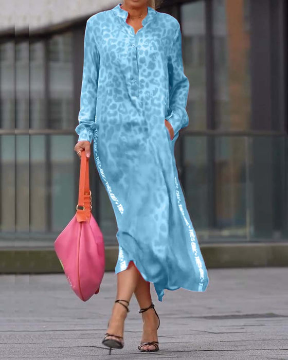 Kjole Langærmet Leopardskriftt Splits