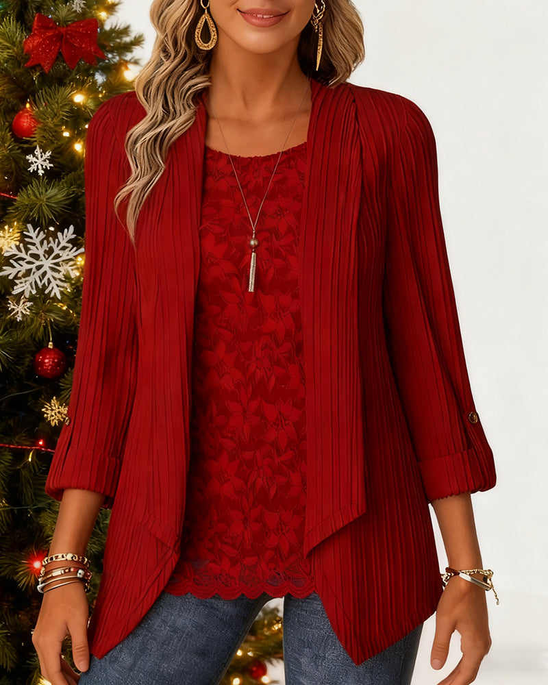 Ribbet Topp Med Faux To-Dels Look Og Lappearbejde