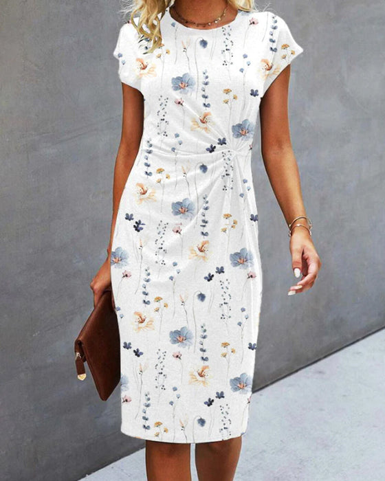Blomsterprint kjole med korte ærmer