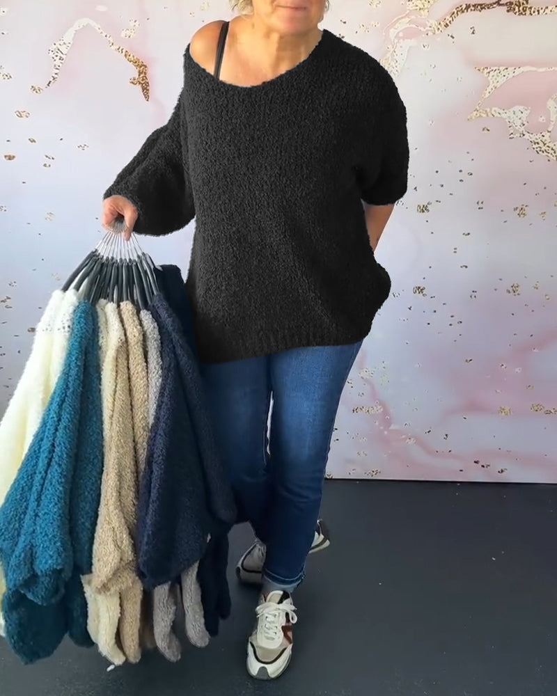 Ensfarvet sweater i løs pasform