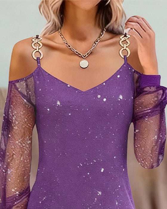 Kjole Med Stropper Mesh Indsats Langærmet