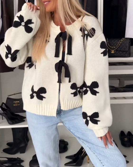 Cardigan med sløjfebinding og sløjfemotiv