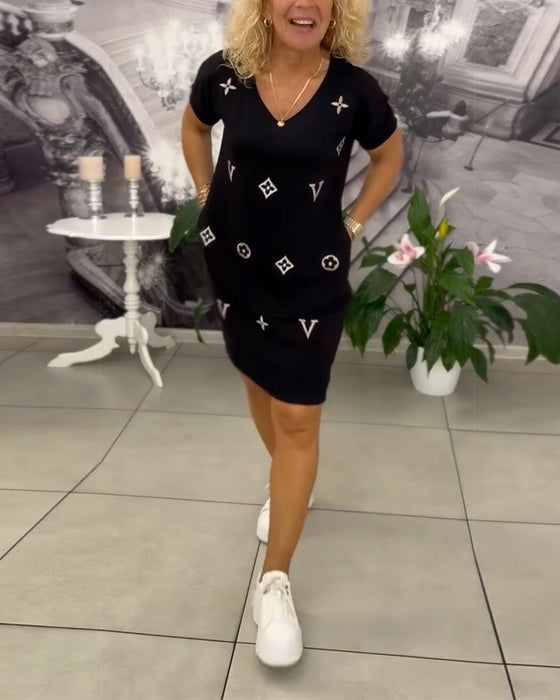 Kjole Mode V-Hals Korte Ærmer