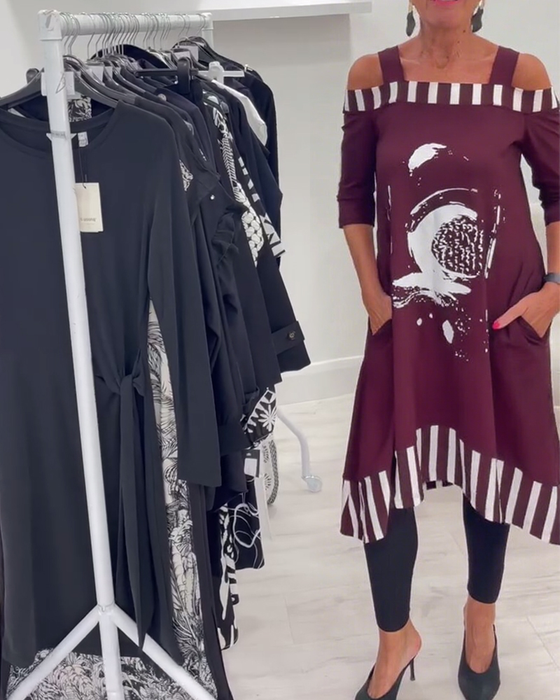 Kjole Off-Shoulder Uregelmæssig Løs Print