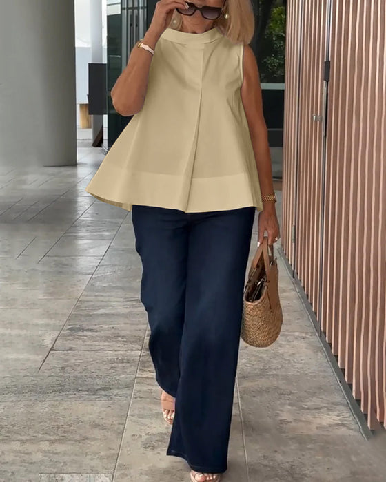 Bluse Ærmeløs Ensfarvet Simpel