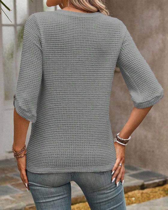 Top Vaffelstruktur Ensfarvet Rund hals