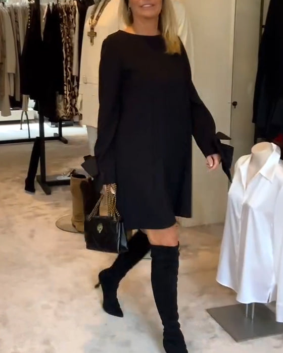 Kjole Modigt Rund Hals Sløjfe Ærme