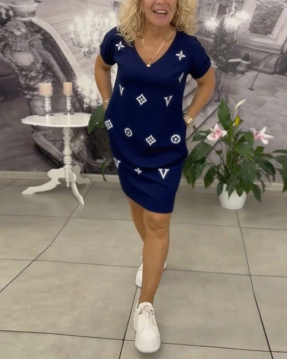 Kjole Mode V-Hals Korte Ærmer