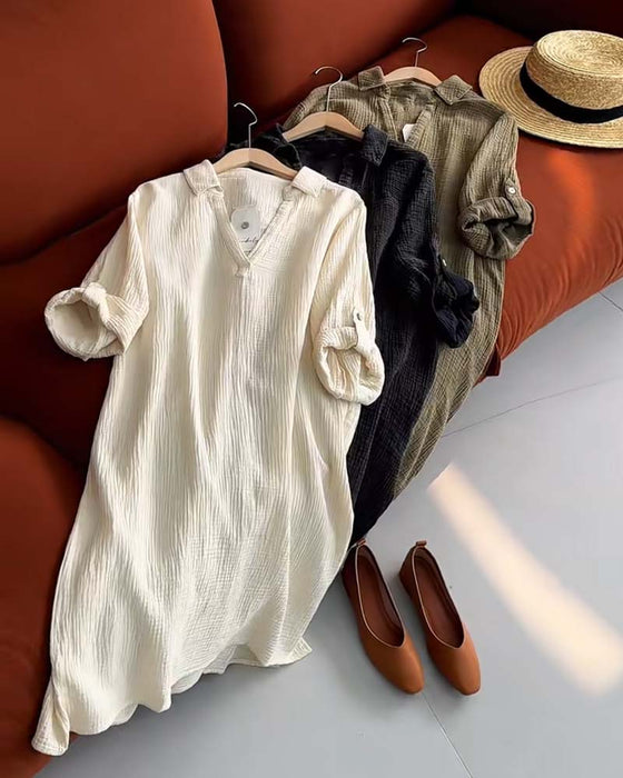 Kjole Langærmet Ensfarvet Enkel Krave