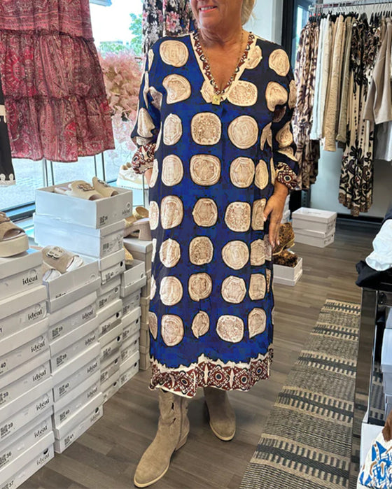 Kjole Langærmet V-Hals Trykt