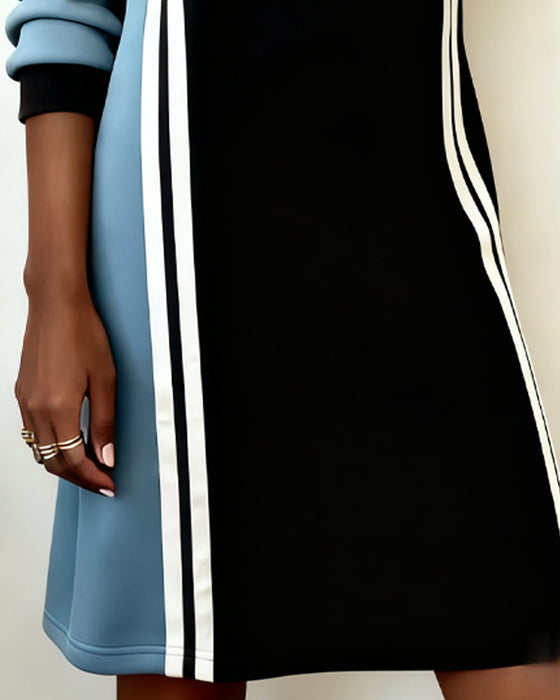 Kjole Langærmede Farveblok Rund Hals Lige