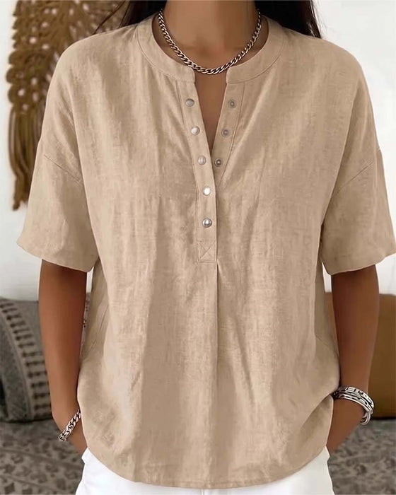 Bluse Solid Farve Casual Kort Ærme