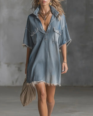 Kjole Afslappet Krave Denim