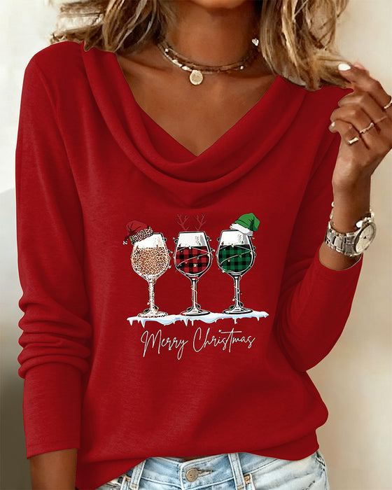 Top med stablet krave og vinglastryk